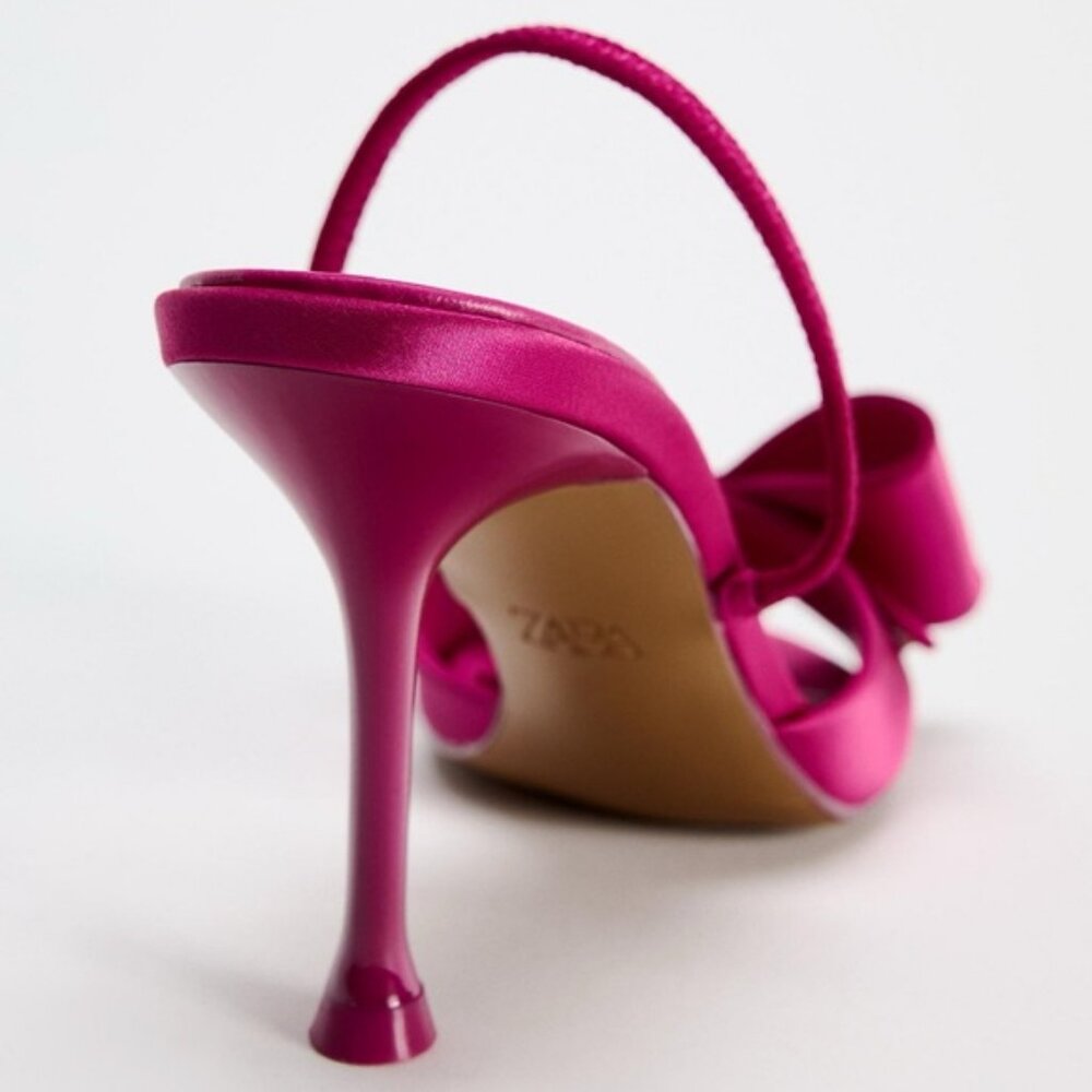 SATIN EFFECT BOW HIGH HEEL SANDALS - Picture 4 of 7